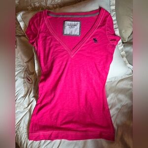 Abercrombie & Fitch Hot Pink V-Neck Tee, Authentic, Vintage